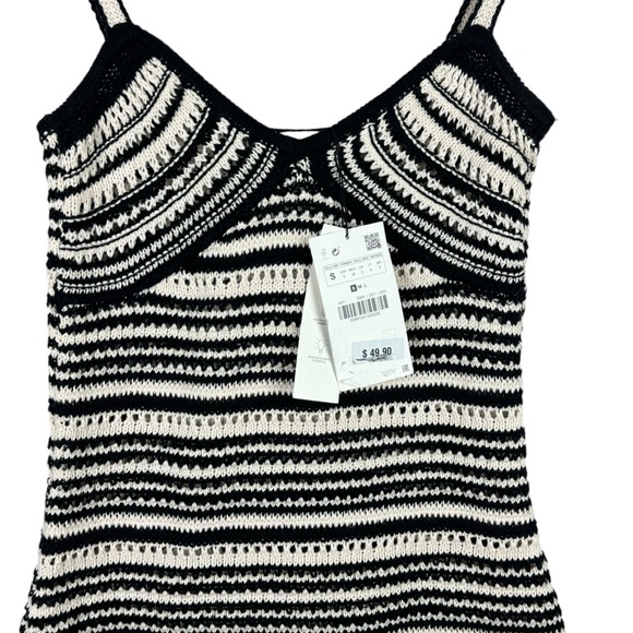 Zara Crochet Dress Black and White Knit Dress Size Small - Picture 3 of 7